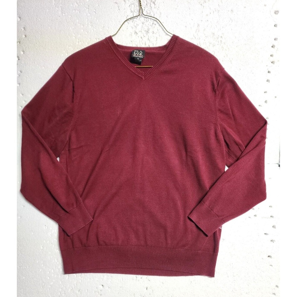 Josh A Bank Sweater Men XL Burgundy Knit V Neck Long Sleeve Casual